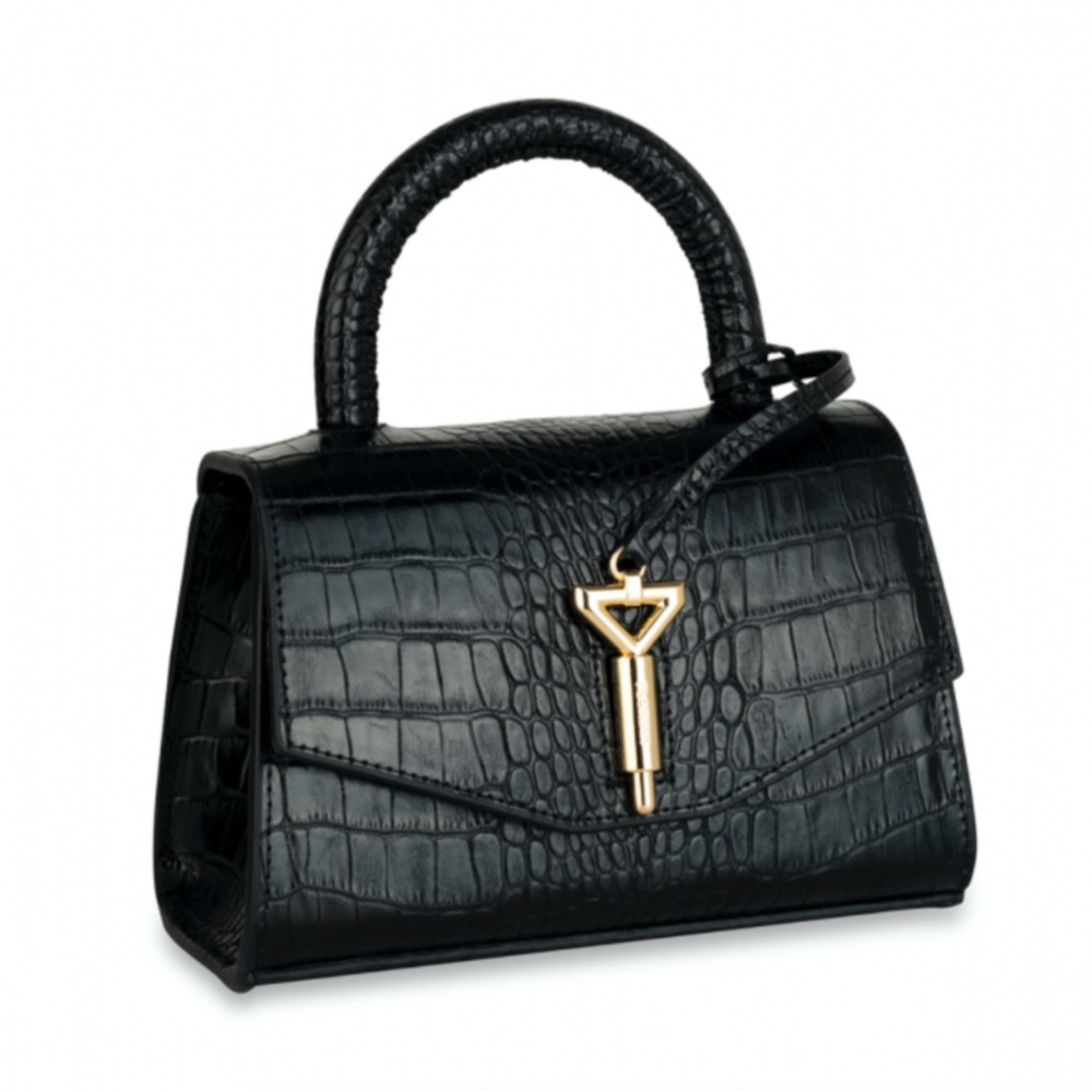 Florian London Mini Vienna Top Handle Bag in Black Croc Leather